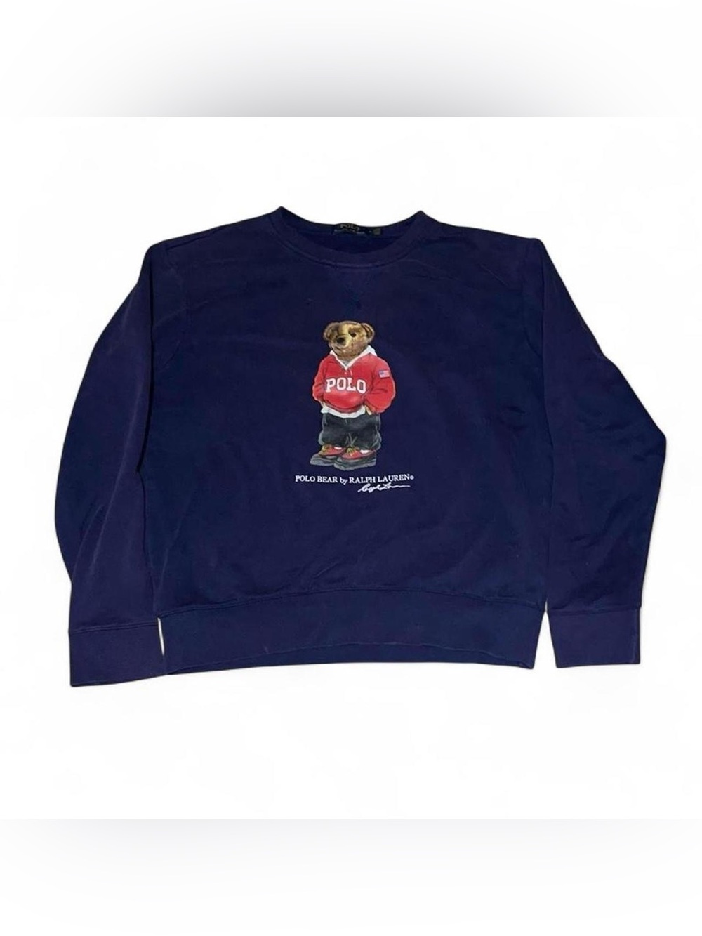 Vintage Ralph Lauren USA Sportsman Polo Bear Navy Fleece Crewneck Sweatshirt
